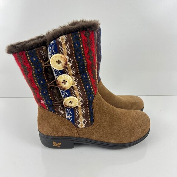 Alegria Nanook Cozy Choco Boots Brown Suede Leather Tribal Faux Fur 38 8 - Picture 6 of 10